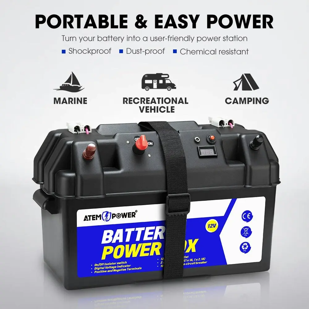 Battery Box 12V Portable Deep Cycle AGM Universal Camping Large Marine