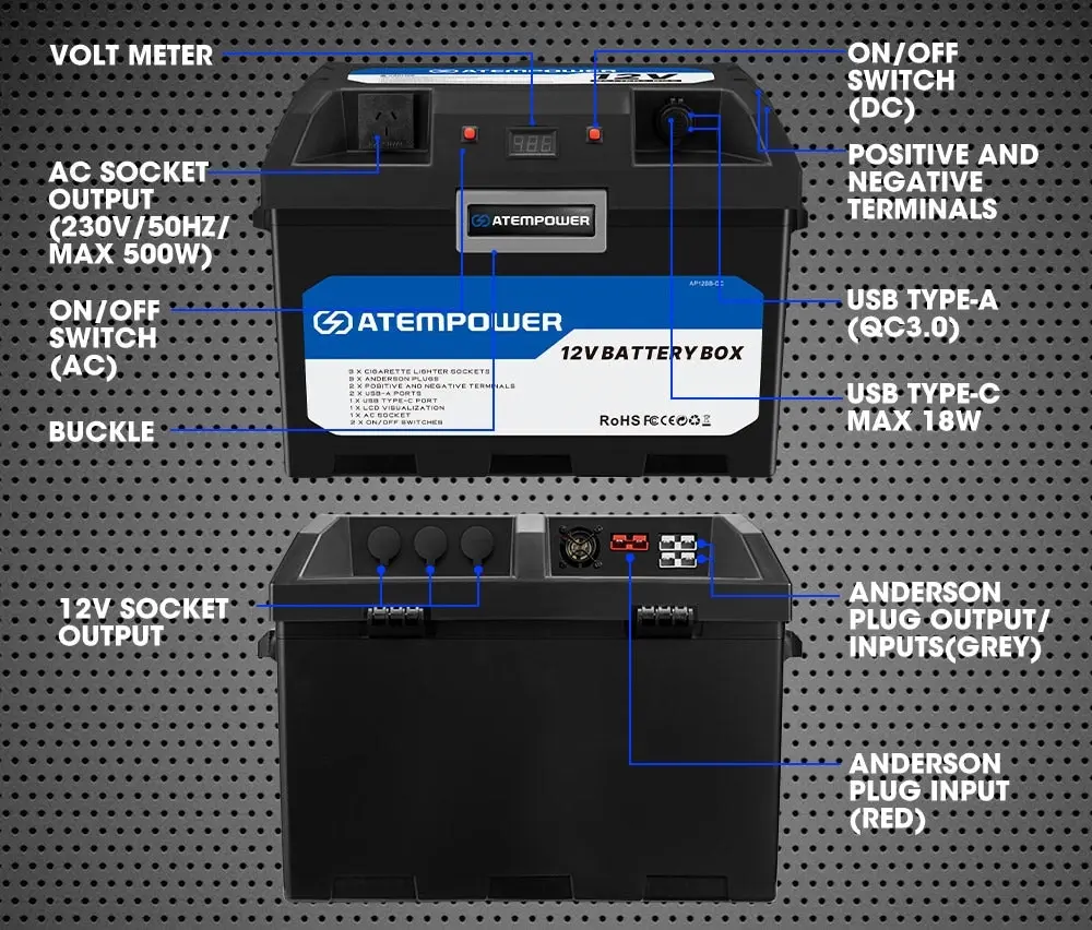 Atem Power Battery Box with 500W Inverter built-in VSR Isolator