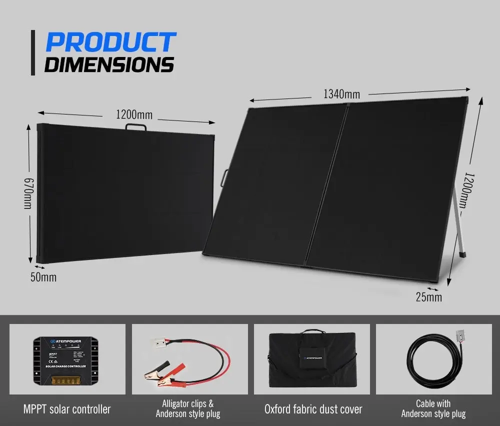 Atem Power 300W 12V Folding Solar Panel Kit Mono Shingled ETFE Battery Charger