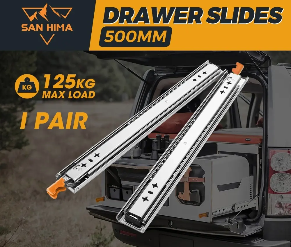 125KG Pair Locking Drawer Slides 500mm Runners Trailer Draw Full Extension 4WD