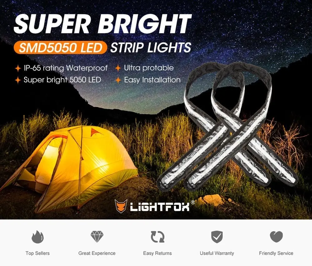 2X Led Flexible Camping Strip Light 5050 SMD Caravan Boat Waterproof 12V 1.3M