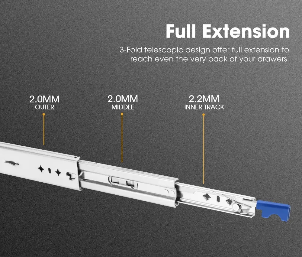 125KG Pair Locking Drawer Slides 559mm Runners Trailer Draw Full Extension 4WD