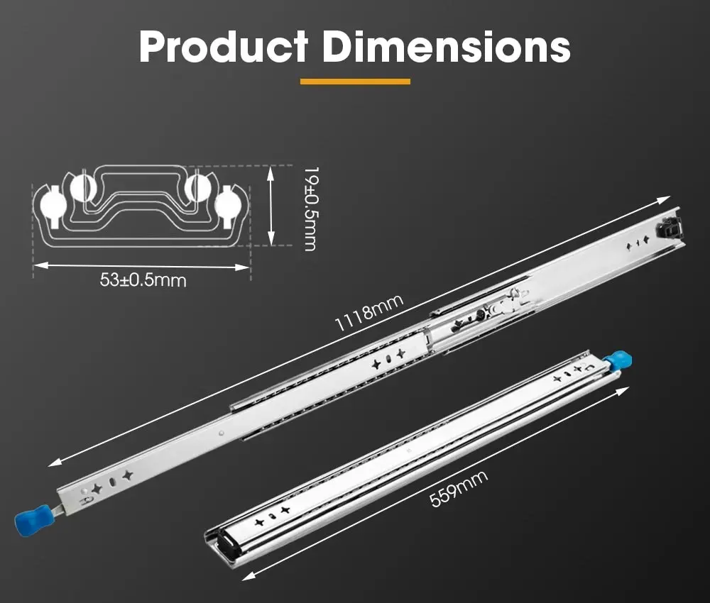 125KG Pair Locking Drawer Slides 559mm Runners Trailer Draw Full Extension 4WD