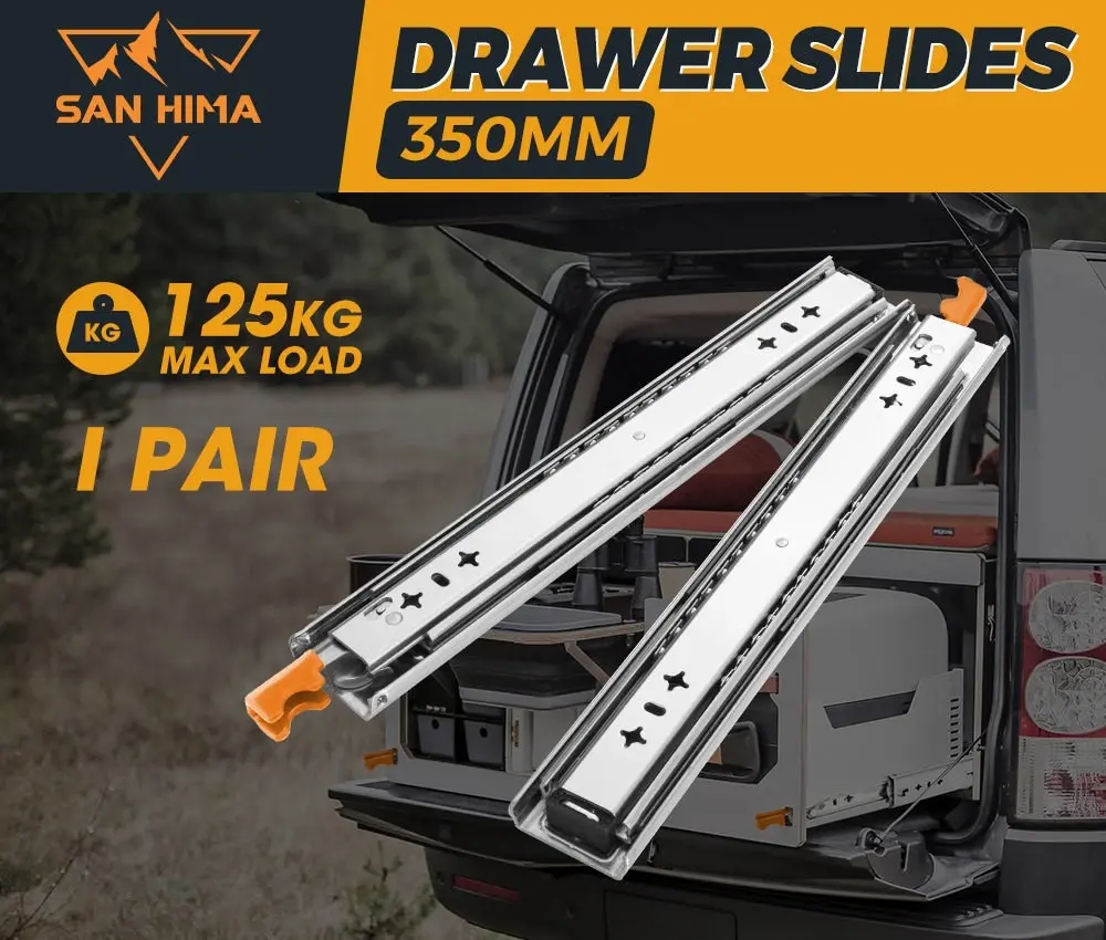 125KG Pair Locking Drawer Slides 350mm Runners Trailer Draw Full Extension 4WD