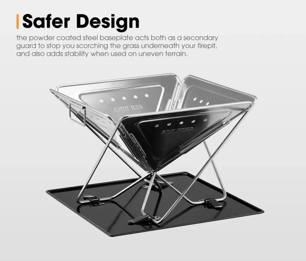 San Hima Portable Fire Pit Large Size Folding Stainless Steel BBQ Grill Outdoor