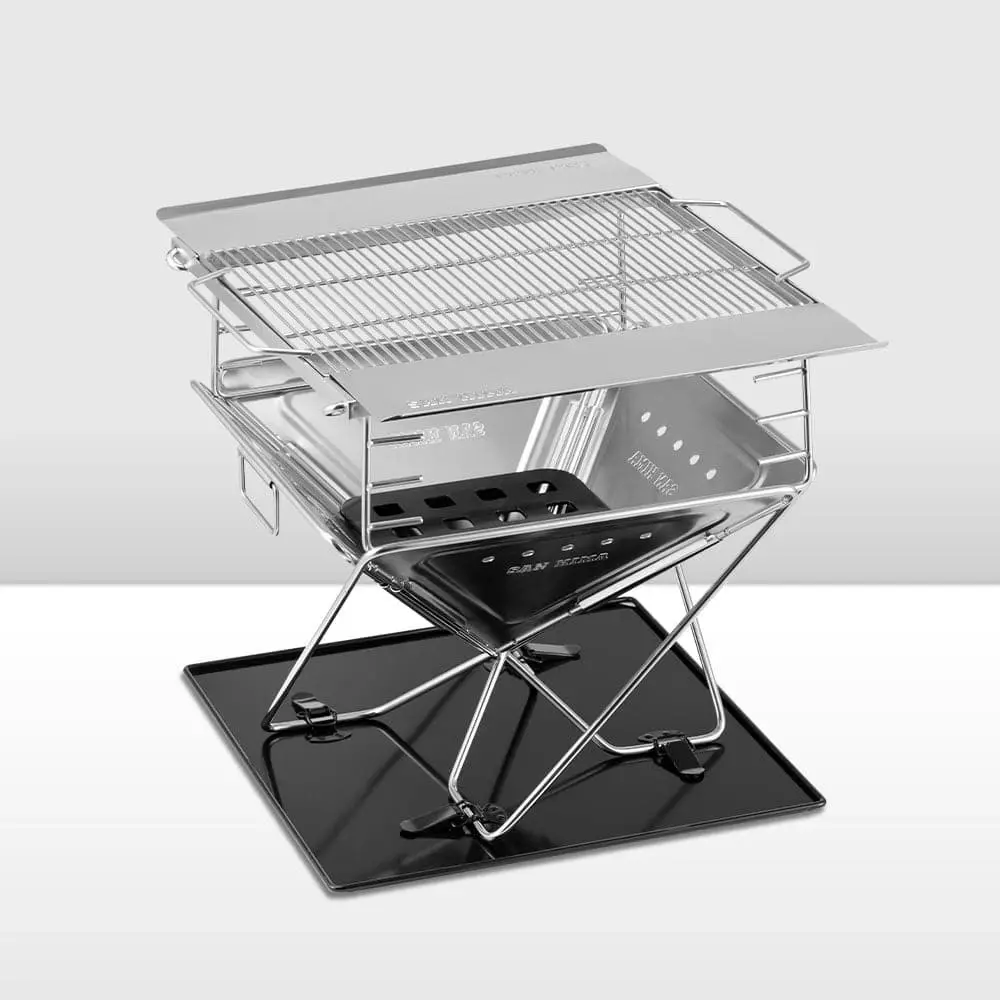 San Hima Portable Fire Pit Large Size Folding Stainless Steel BBQ Grill Outdoor