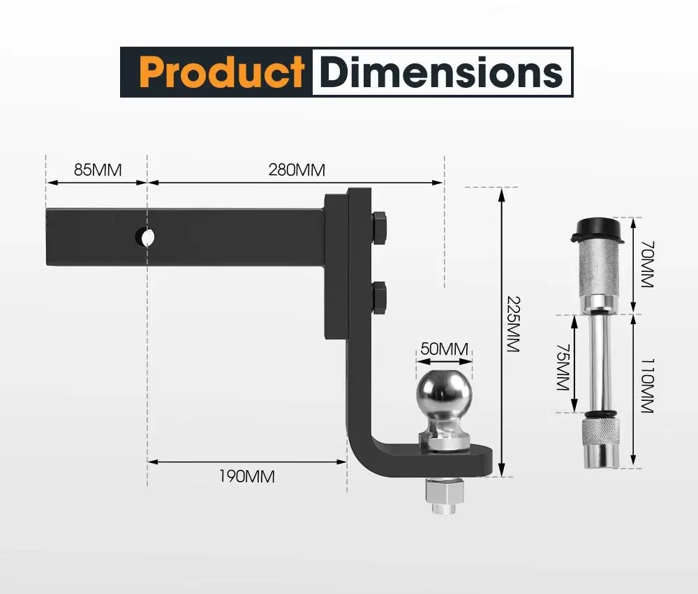 Adjustable Drop Towbar Tow Bar Ball Mount Tongue 2 inch Hitch