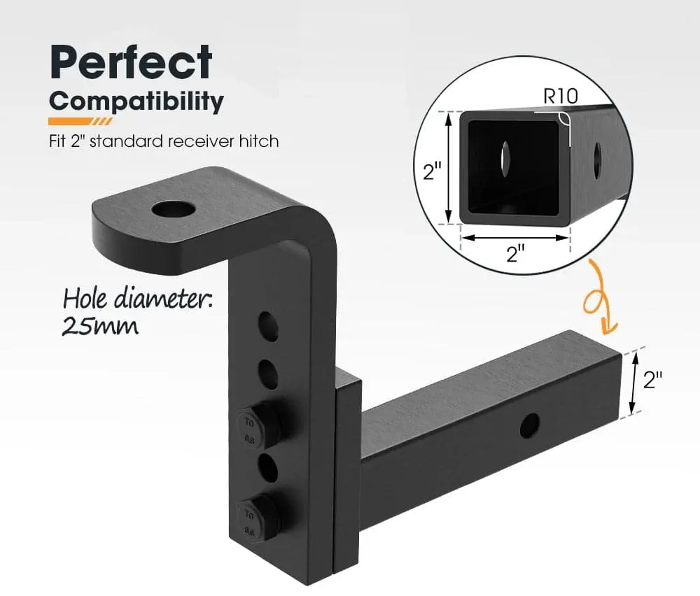 Adjustable Towbar Ball Mount Tongue 2 inch Hitch