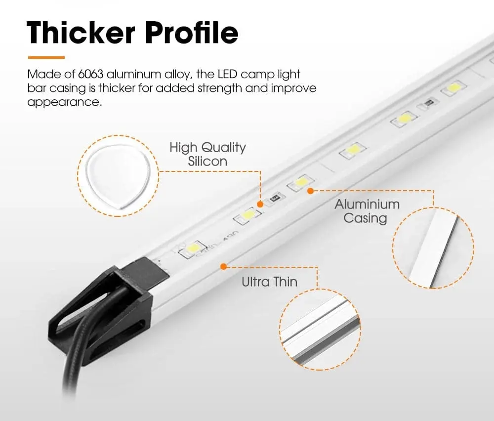 Lightfox 6PCS 12V LED Strip Light Bar Waterproof Amber White Lights Boat Camping