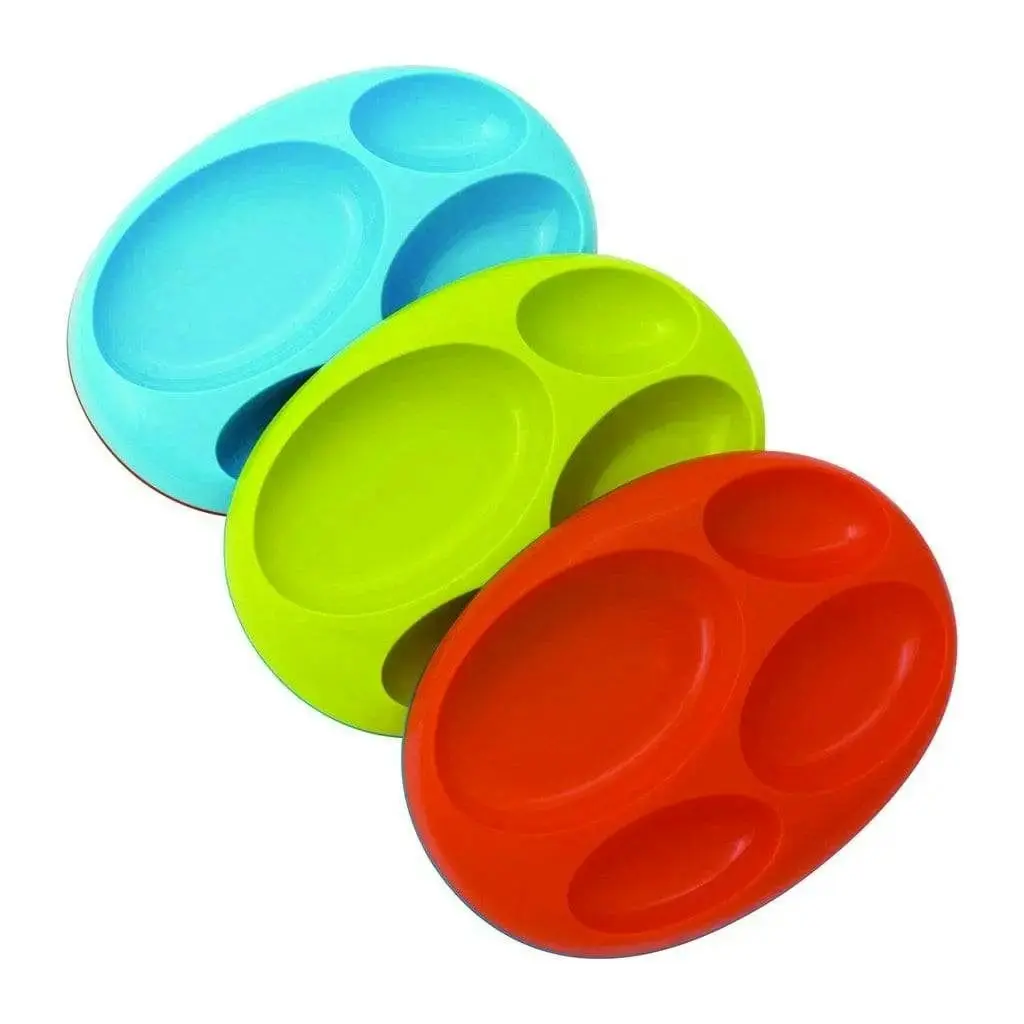 Boon Platter Edgeless Nonskid Divided Plate 3Pk - Blue/Kiwi/Tangerine