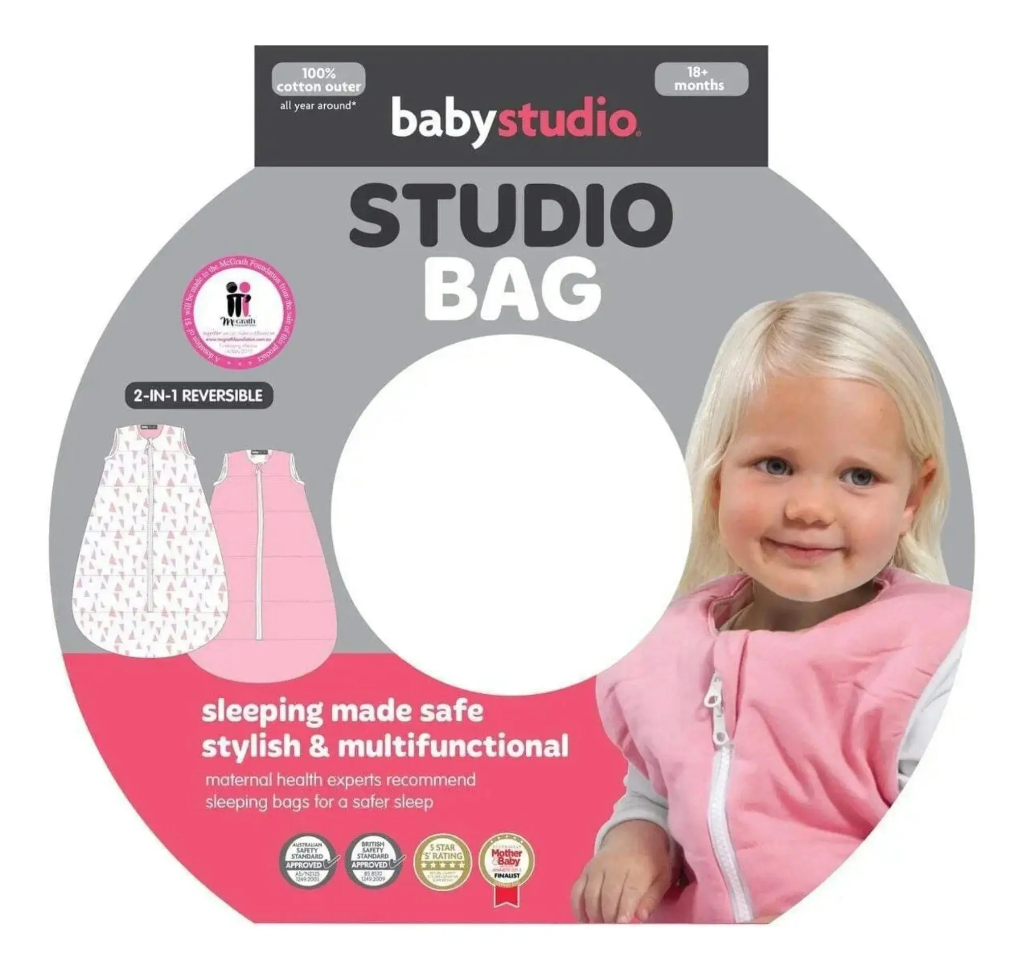 Baby Studio Sleeping Bag - Pinacle Coral (18+ Months) 2 in 1 reversible