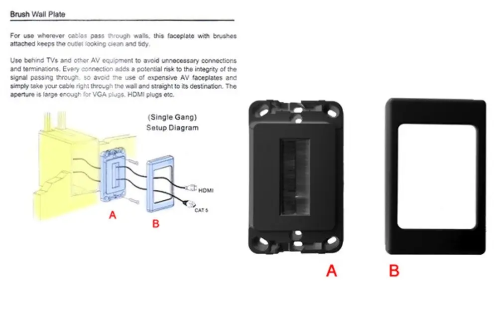 Wall Plate Wallplate W/Brush Outlet Cover Management Cable Tidy Organiser Black