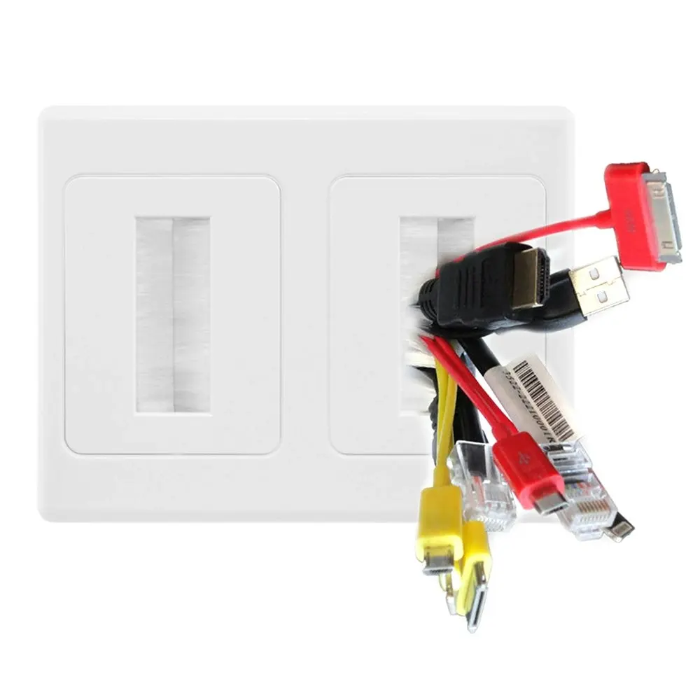 Dual Wall Plate Brush Wallplate Outlet Cover for Cable Lead Management/organiser