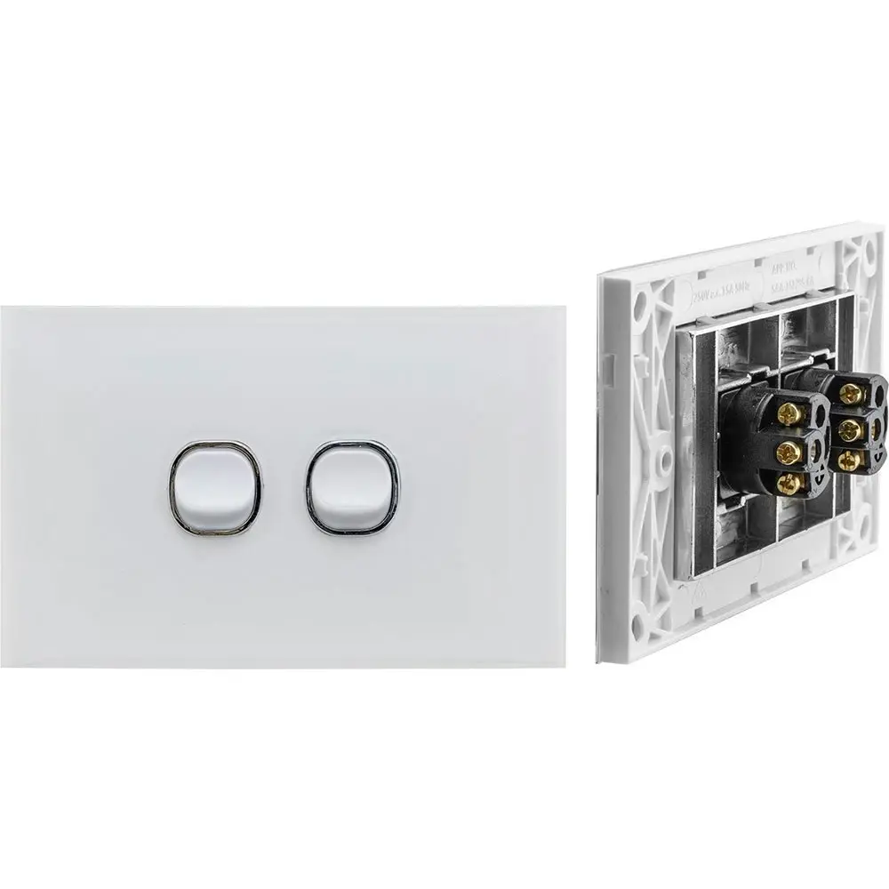 Doss ASW1 115mm Acrylic Wall Plate 2 Gang Light Power Switch 2 Way On/Off White