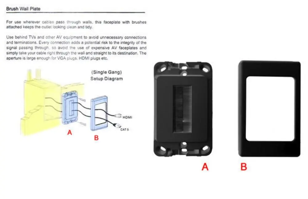 5x Wall Plate Wallplate W/Brush Outlet Cover Cable Lead Management/Organiser BLK