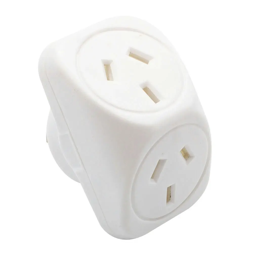 2PK The Brute Power Co Double Adaptor Indoor Home Adapter Plug/Socket Angled WHT