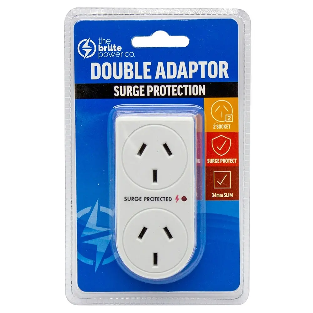 3x The Brute Power Co Double Plug Surge Protector Adaptor for Indoor Home Socket