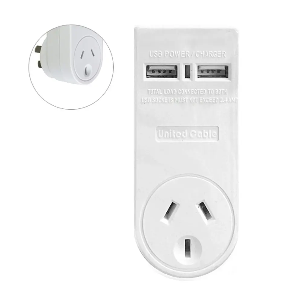 Power 2.1 AMP Single Adapter & Dual USB Charger with Surge Protect f/Indoor Home