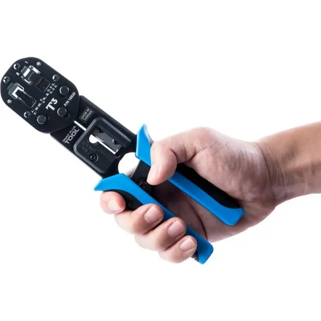 T3 RJ45 Snap Plug Crimp Tool Crimper w/ Cutter/Stripper Standard RJ11/RJ12 Blue