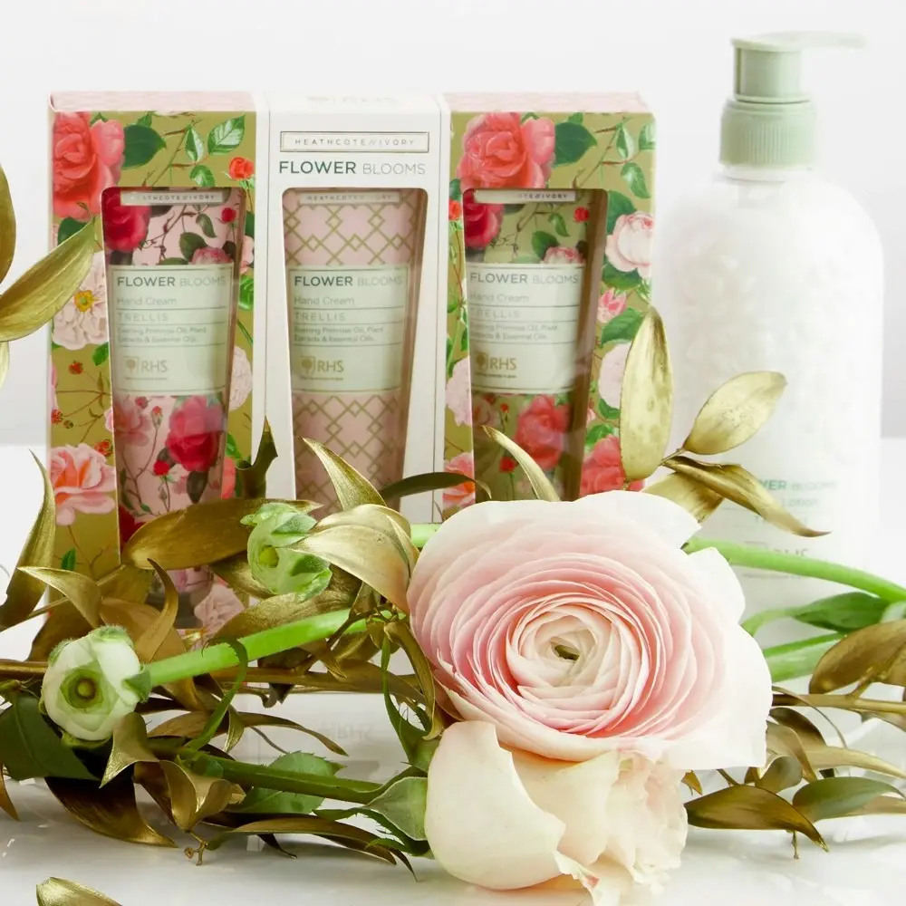 3pc Heathcote & Ivory 30ml RHS Flower Blooms Trellis Hand Cream/Balm Care Set