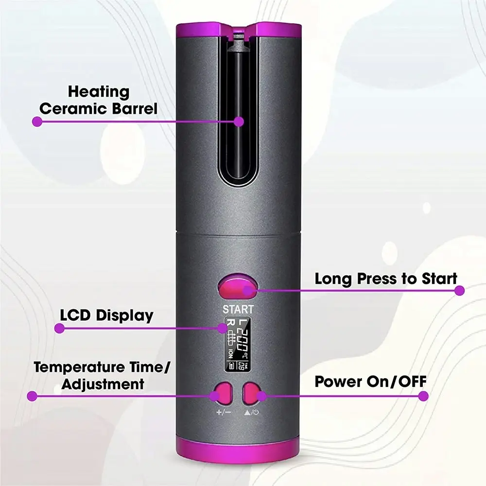 Lenoxx Cordless Automatic Ceramic Portable Rechargeable USB Hair Curler Styler