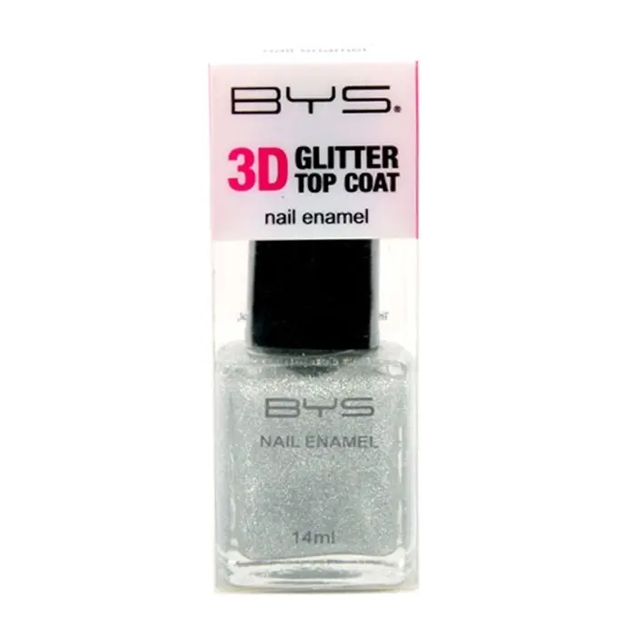 BYS Glitter Top Coat Cold As Ice Nail Polish Enamel Lacquer Glitter 14ml Silver