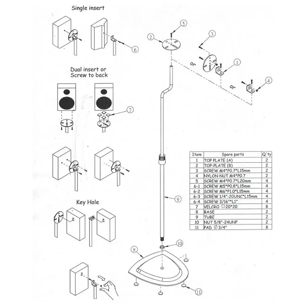 Tauris Adjustable Height Satellite Bookshelf Speaker Stand/Mount/Bracket Black