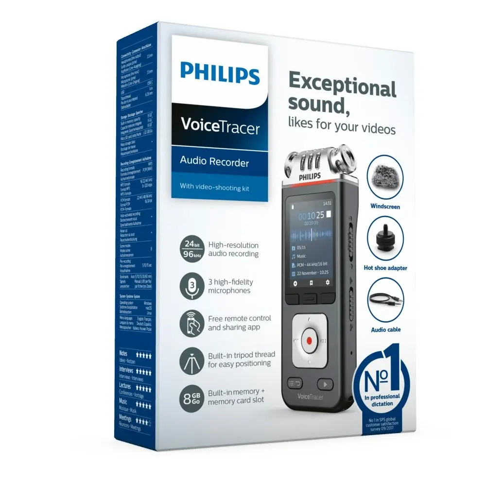 Philips DVT7110 8GB VoiceTracer Audio Recorder w/3 Mics/DSLR Video Shooting Kit