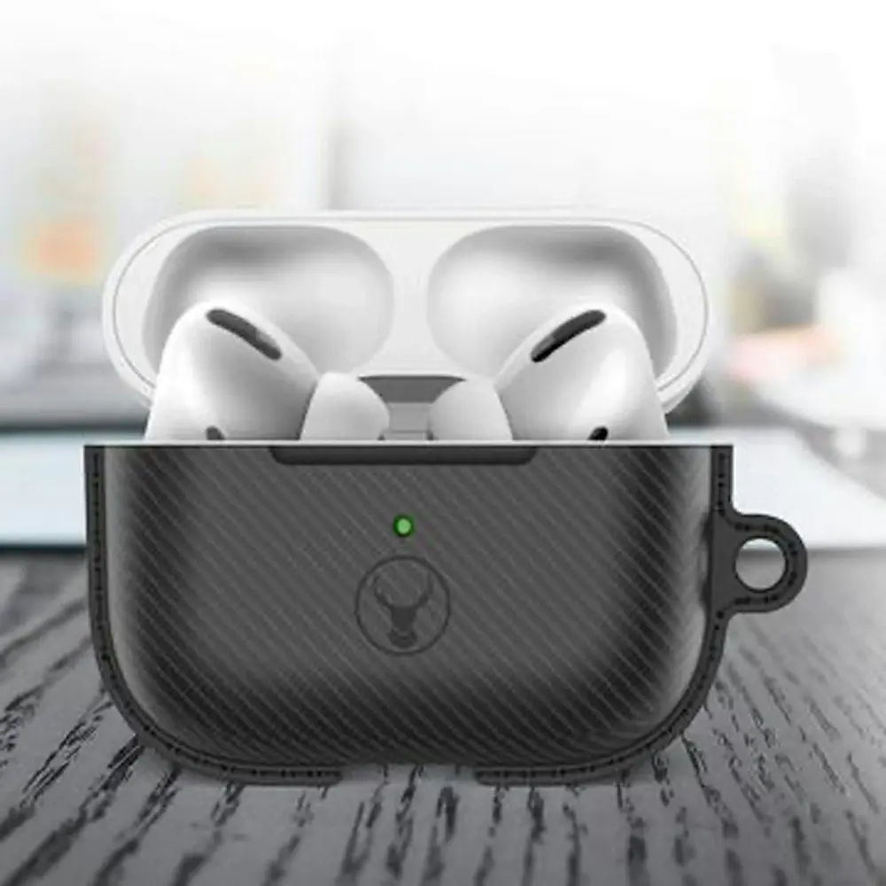 Bon.Elk Carbon Case for Apple AirPods Pro LED/TPU Bumper Drop Proof Cover Black