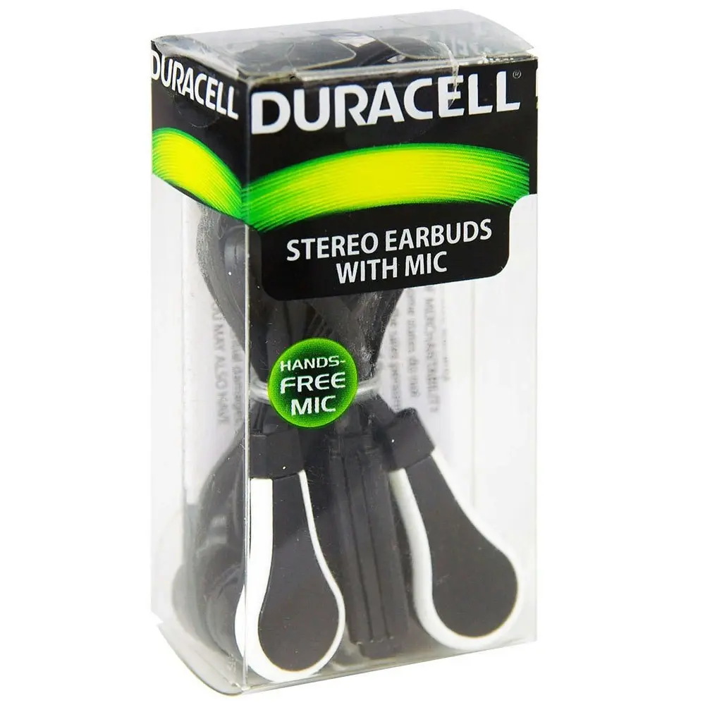 2x Duracell Earphones Wired 3.5mm Jack Stereo Earbuds w/ Mic f/Mobile Phones BLK