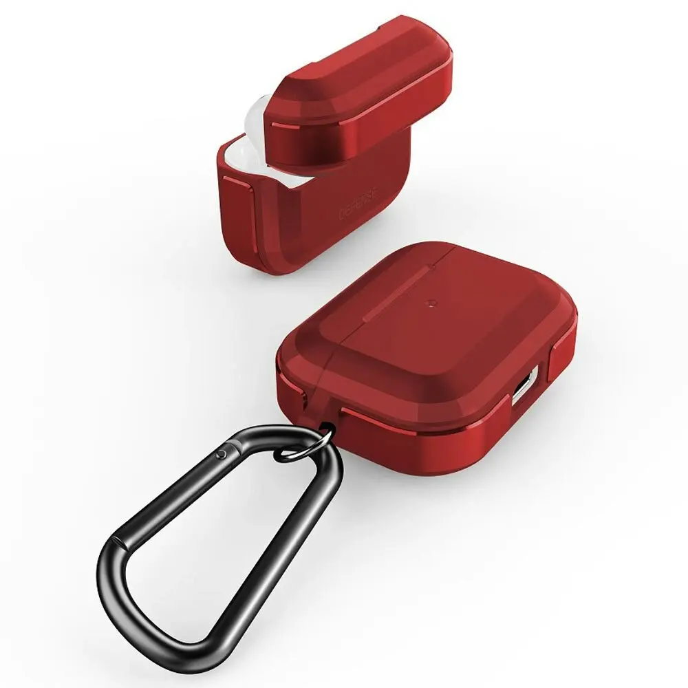 Raptic Trek Case Protective Metal Cover Protect w/Carabiner for Ai rPods Pro Red