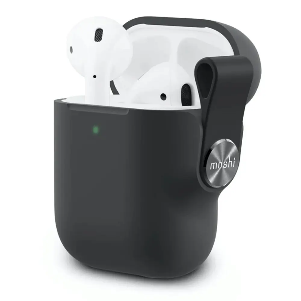 Moshi Pebbo Case w/ Wrist Strap For Apple Airpods Gen 3 Protective Cover Black