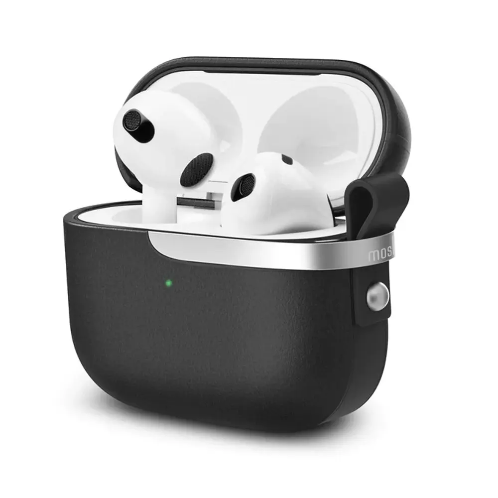 Moshi Pebbo Luxe Case For Apple Airpods Gen 3 w/ Strap Protective Cover Black