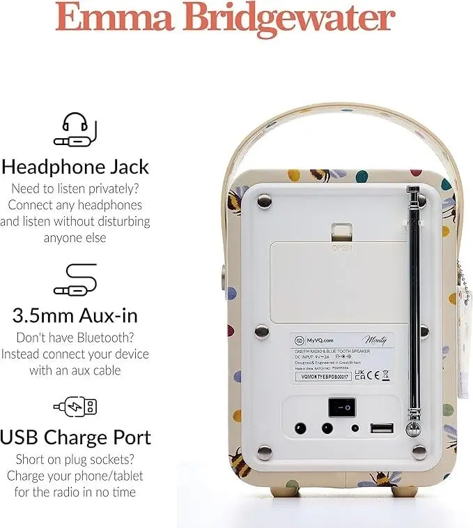 VQ Monty DAB+ Digital FM Radio/Bluetooth Speaker Emma Bridgewater Polka Bee