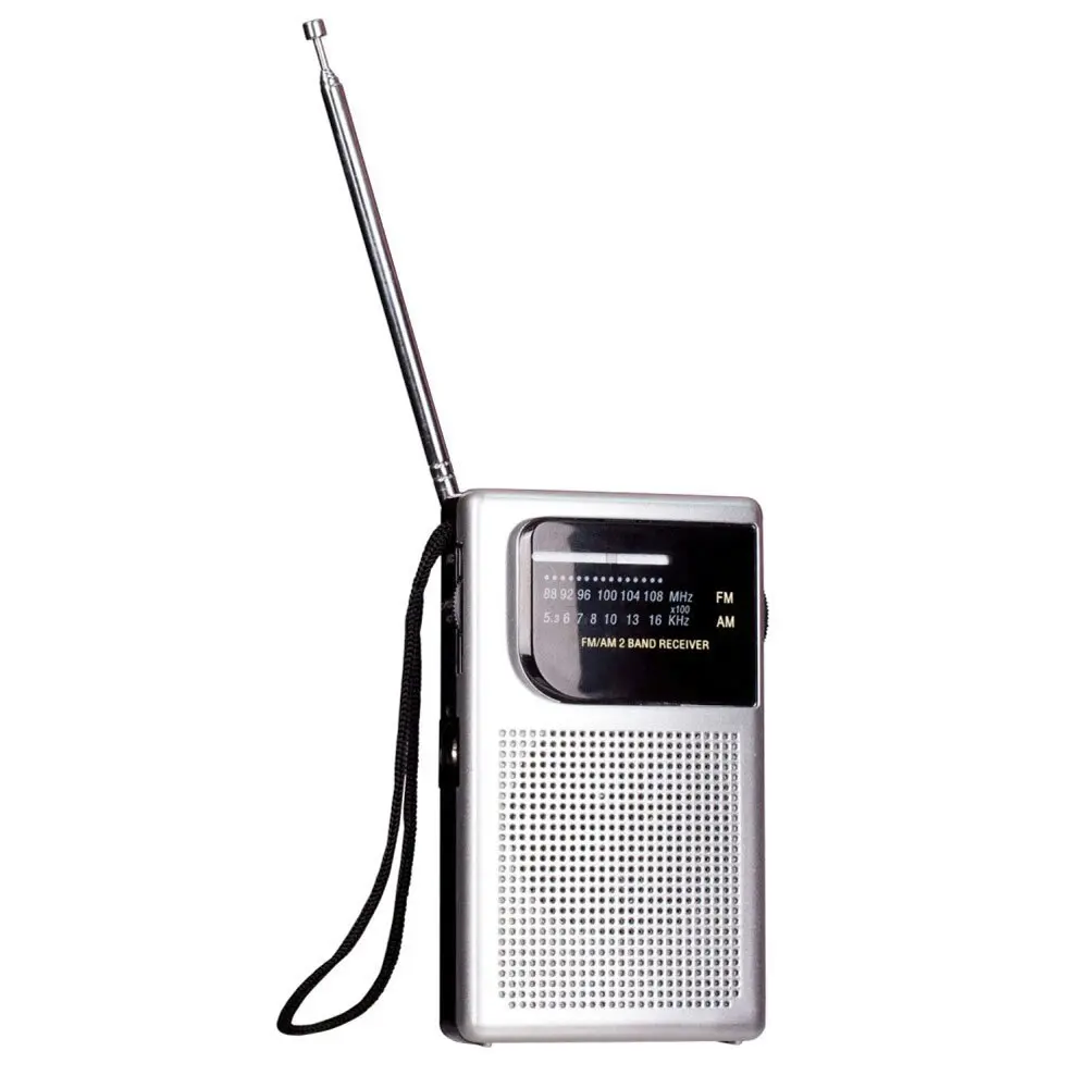 Laser Pocket Travel Portable AM/FM Radio w/Strap/3.5mm Audio Jack/Speaker Silver