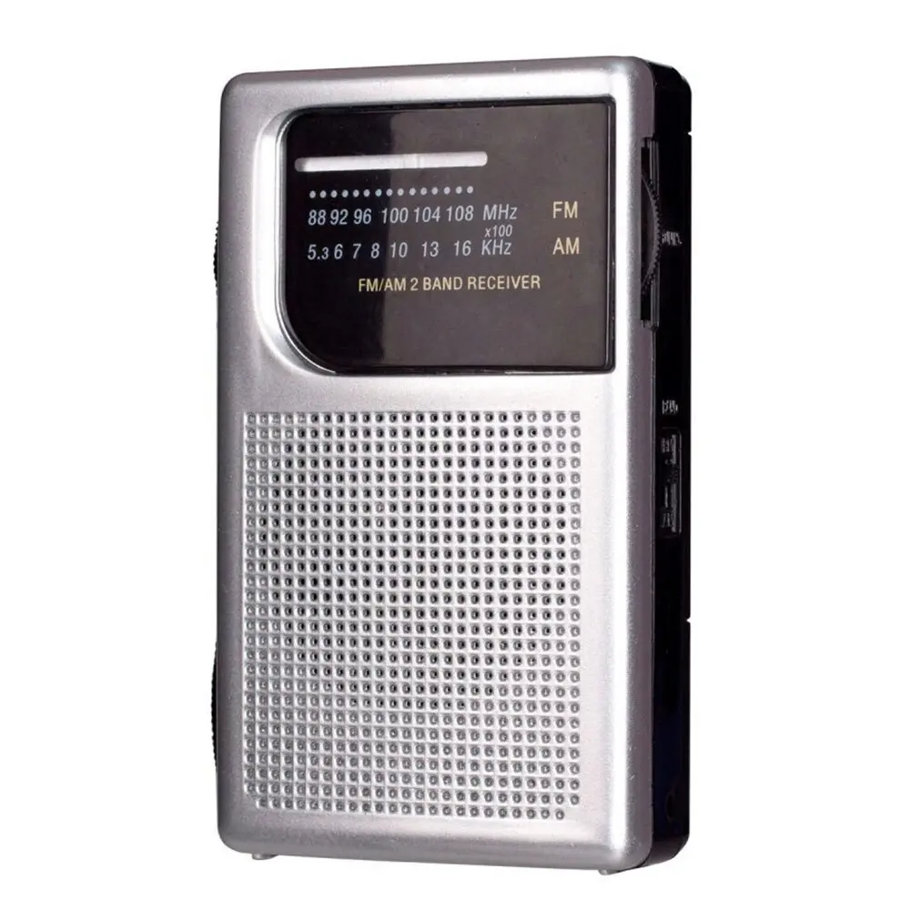 Laser Pocket Travel Portable AM/FM Radio w/Strap/3.5mm Audio Jack/Speaker Silver