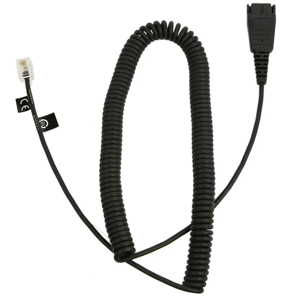 Jabra QD To Rj9 Modular Coiled Cord/Cable/Connector 2m For Headset/Phone Black