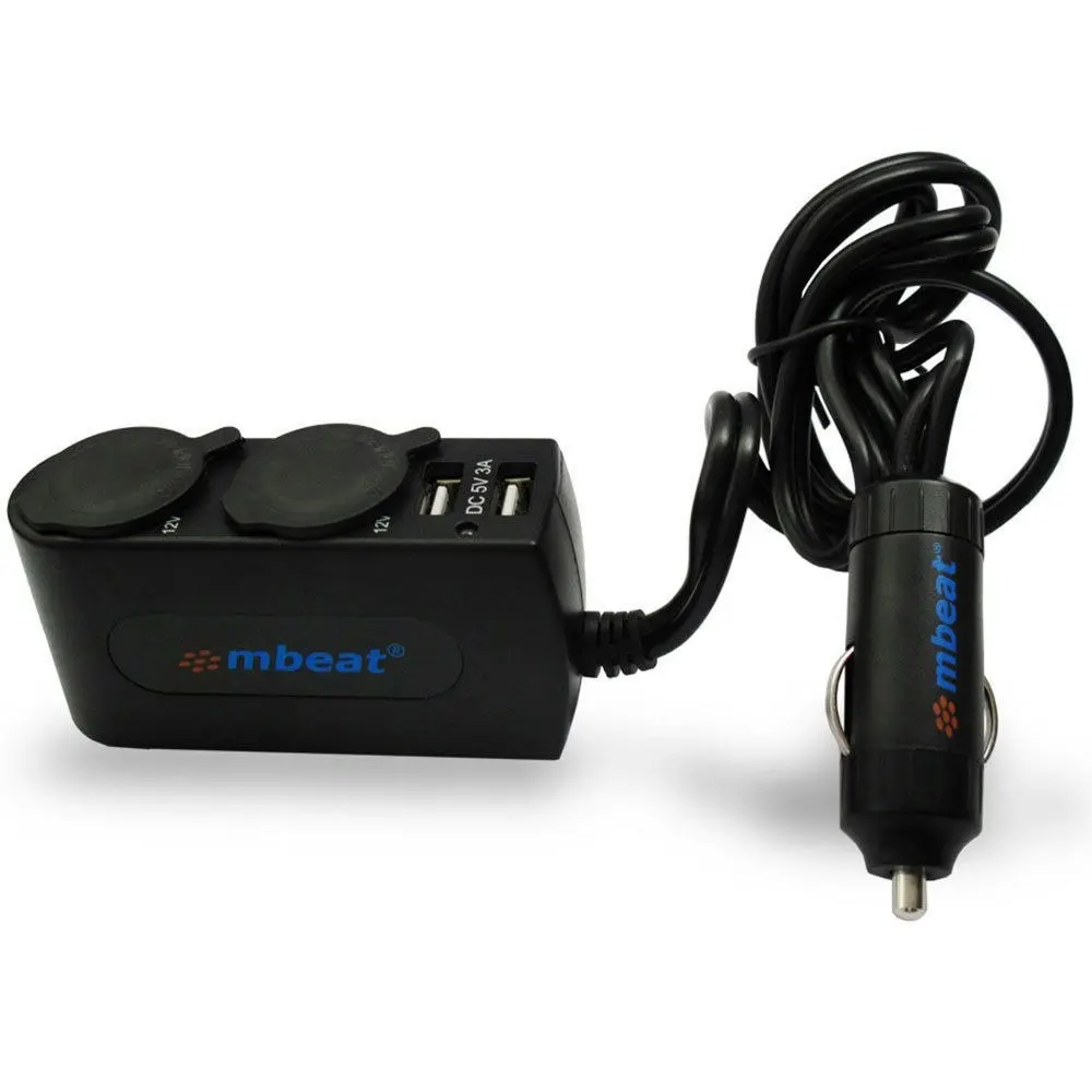 mBeat Dual Port USB and Cigarette Lighter Car Charger w/ Extension Cord 3A/15W