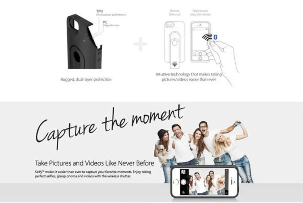 ILuv Selfy Case Selfie Wireless Bluetooth Remote Camera Shutter for iPhone 5S 5