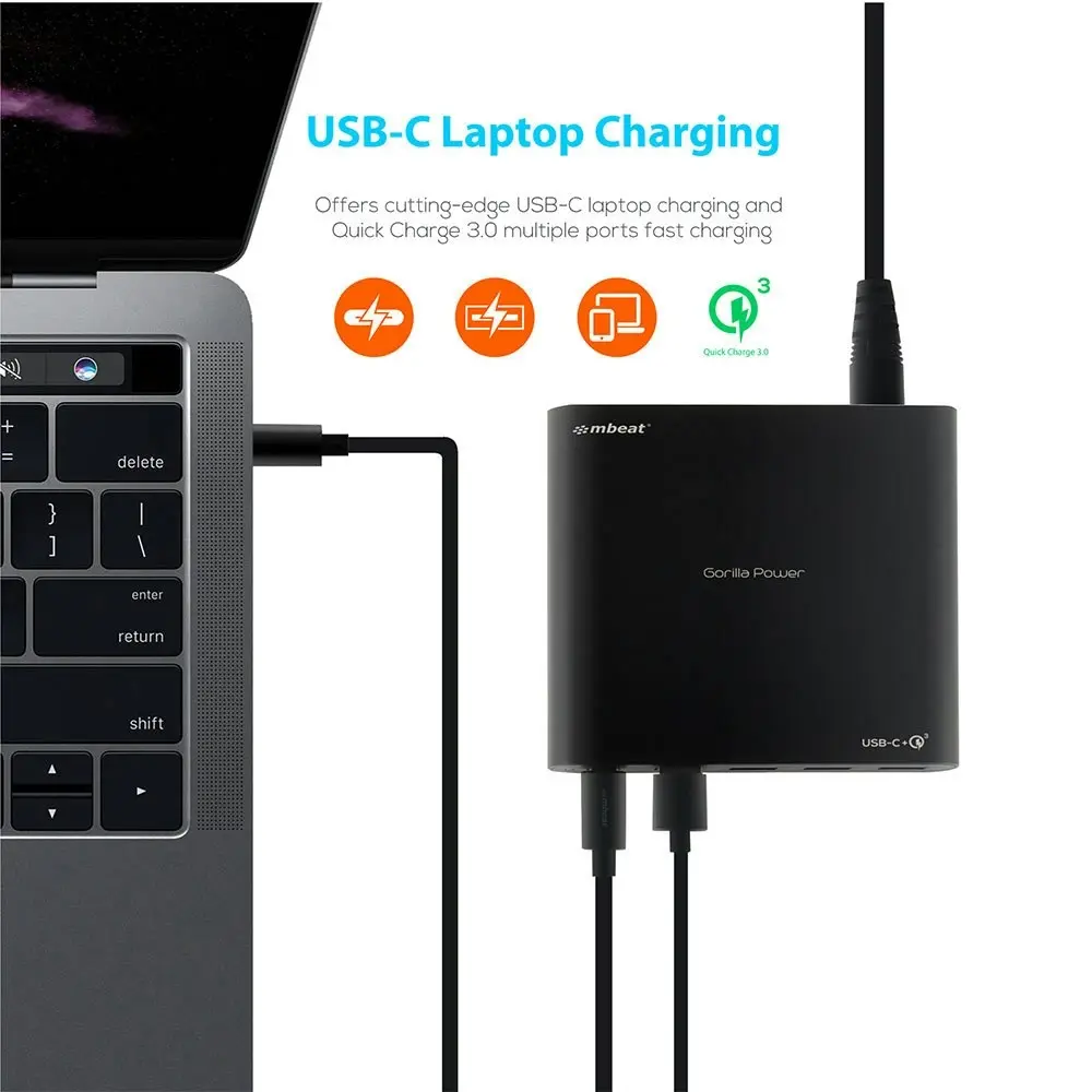 mBeat Gorilla Power 5-Port USB-C PD Quick 3.0 Charger for iPhone/Tablet/Laptop