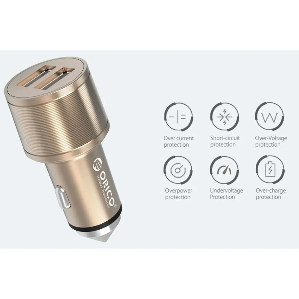 Orico UCI-2U Gold 15.5W Safety Hammer 2 USB Port Car Charger for iPhone/Samsung