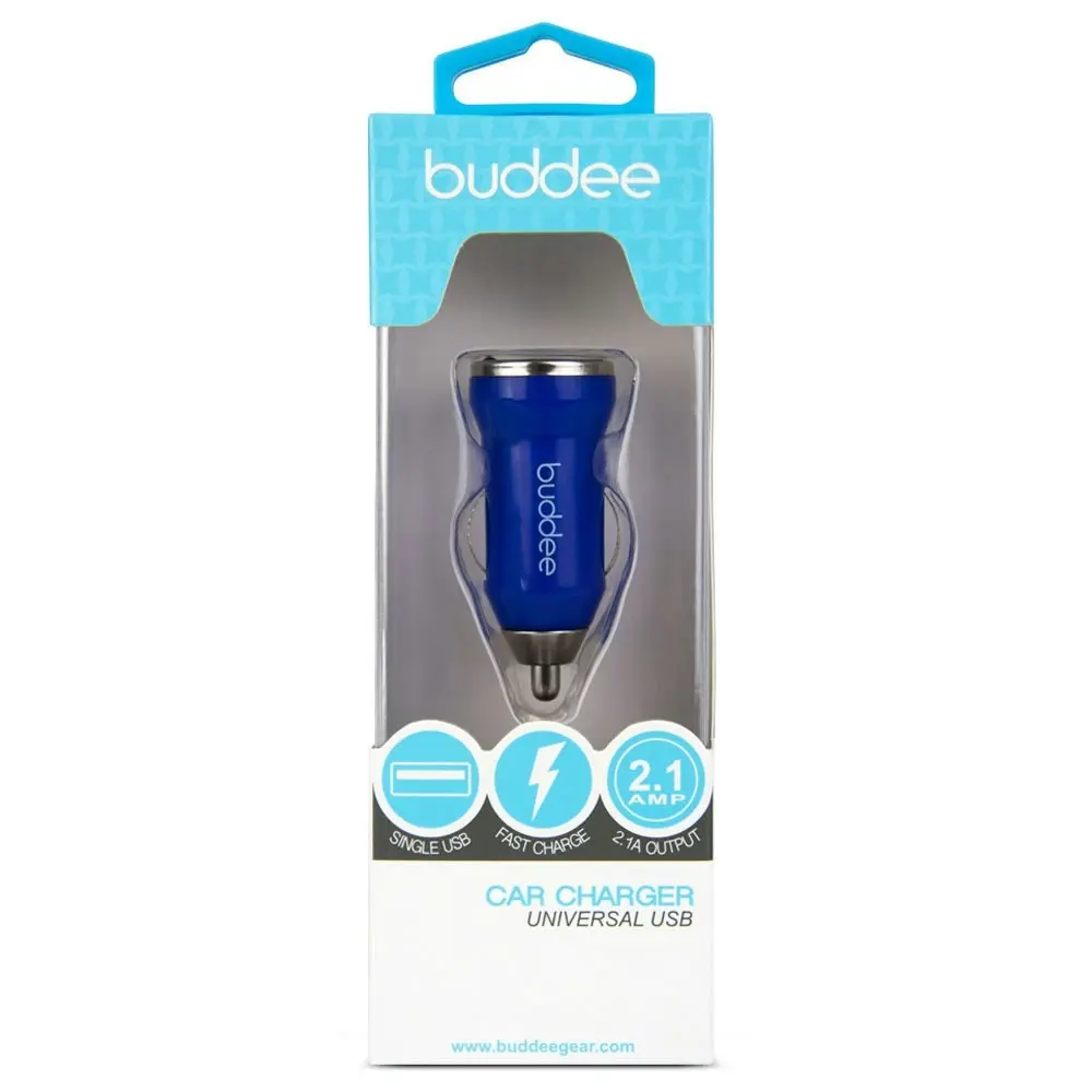 Buddee Single Port USB Car Charger For Android/iPhone/iPad/Tablet/GPS 2.1A Blue