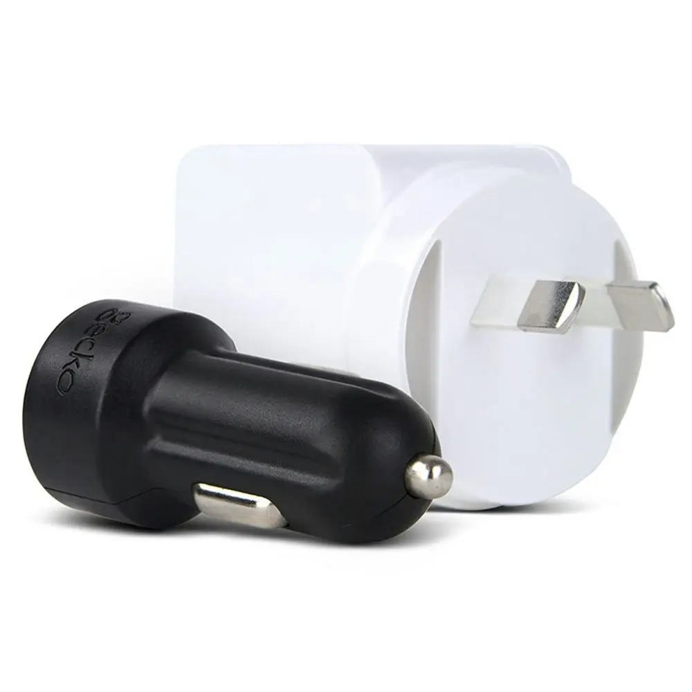 Gecko White AC USB Adapter & Black Car Travel Charger For iPhone/iPad/Smartphone