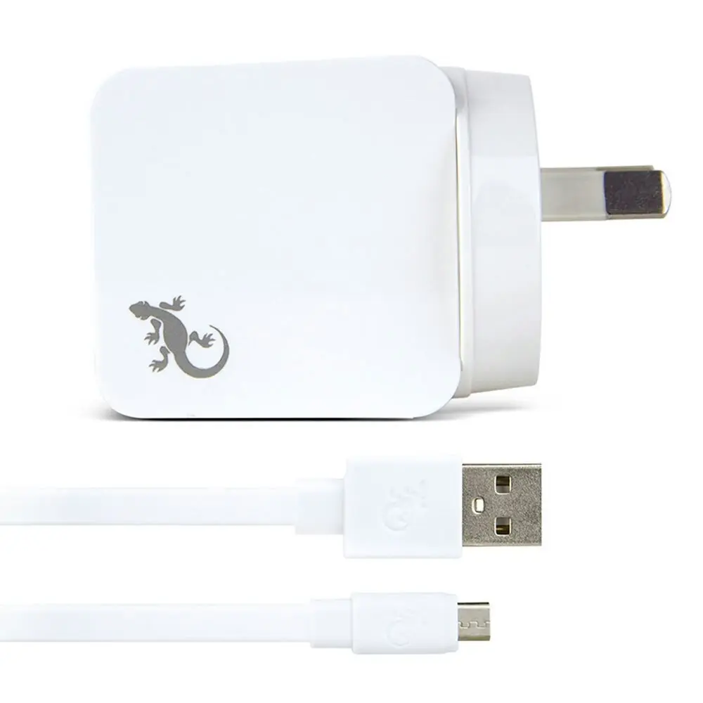 Gecko USB 2.4A Wall Charger w/1.5m Micro-USB Cable for Smartphones/Cameras White