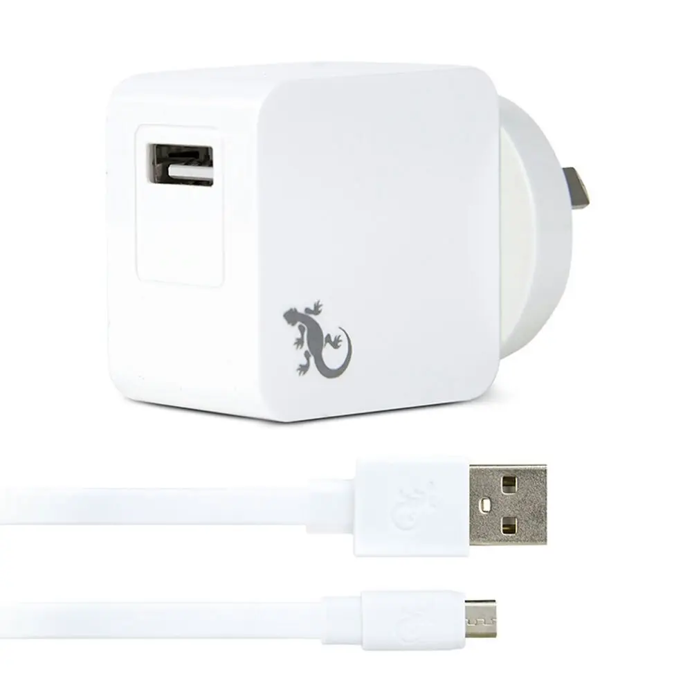 Gecko USB 2.4A Wall Charger w/1.5m Micro-USB Cable for Smartphones/Cameras White