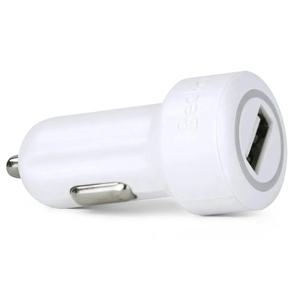 Gecko Smart 2.4A USB Car Charger for Smartphones GPS Tablet Dash Cameras White