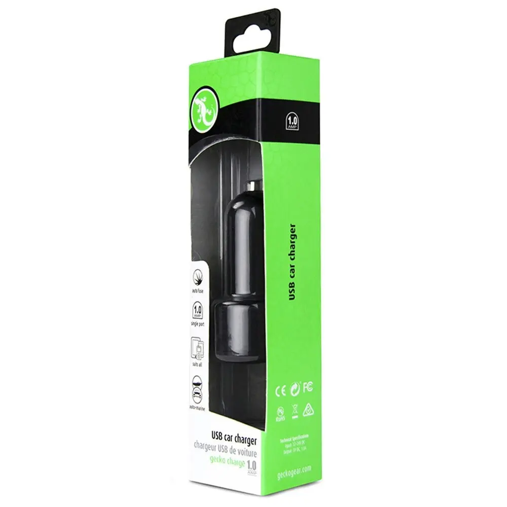 Gecko Smart 1.0A USB Car Charger for Smartphones GPS Tablet Dash Cameras Black