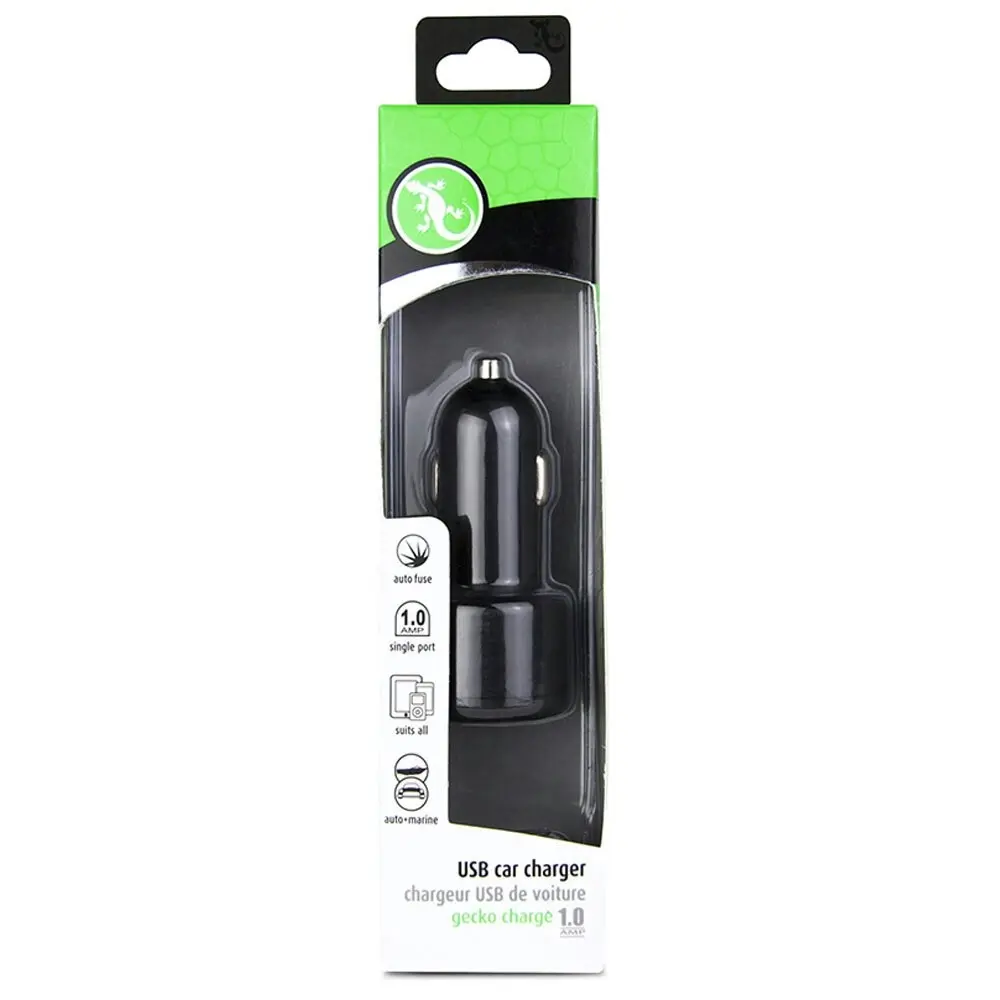 Gecko Smart 1.0A USB Car Charger for Smartphones GPS Tablet Dash Cameras Black