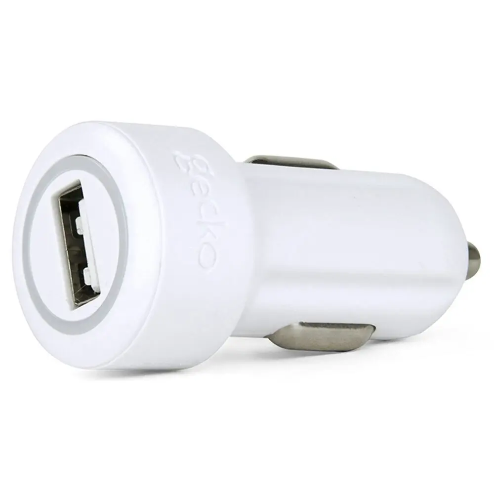 2x Gecko Smart 2.4A USB Car Charger for Smartphones GPS Tablet Dash Camera White