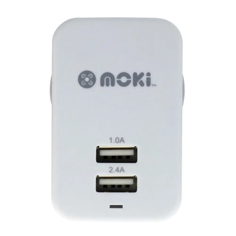 2PK Moki Dual USB Wall Mobile Charger Universal Adaptor Plug Travel Adapter WHT